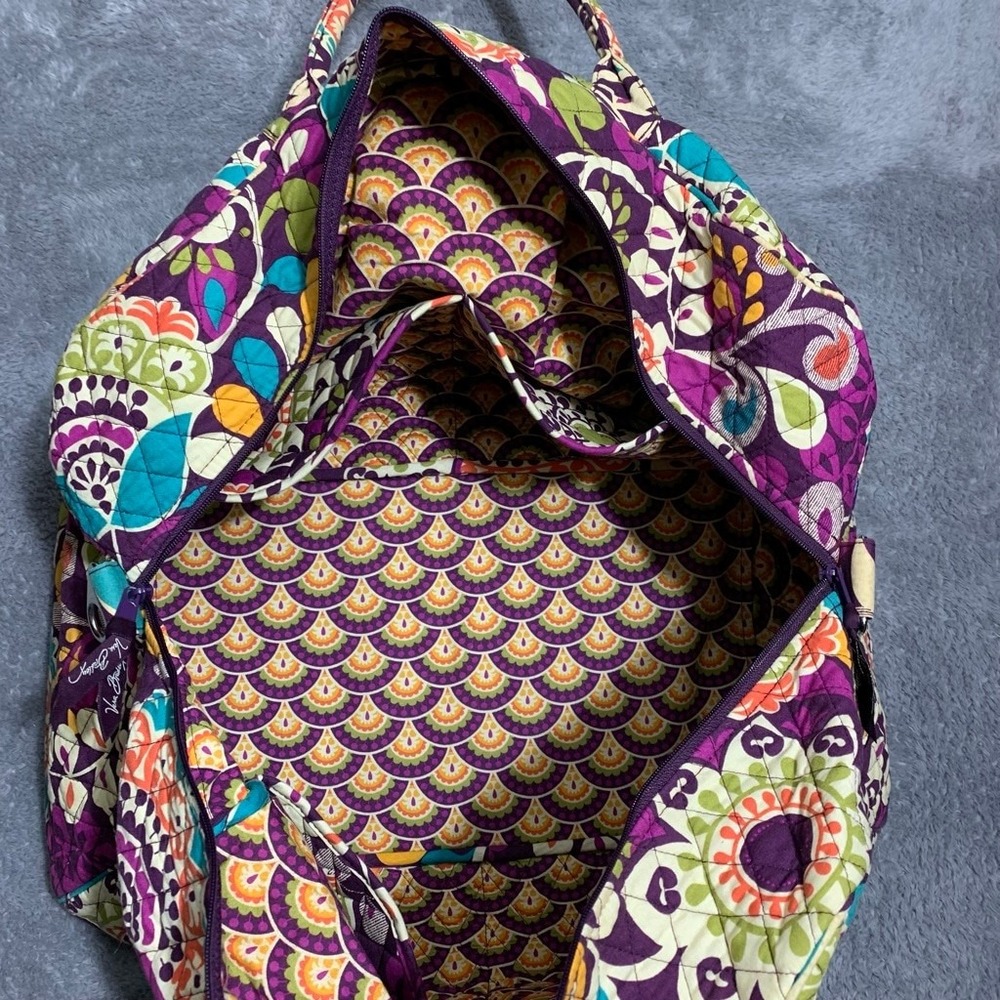 Vera Bradley Large Duffel Bag Women Large Purple Plum Crazy Quilted Paisley Trav - Picture 14 of 16